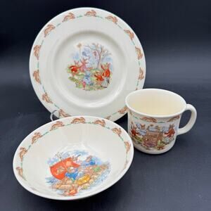Vtg Peter Rabbit Childs Dish Set 3 pc Plate, Bowl & Cup Bone China "1936"